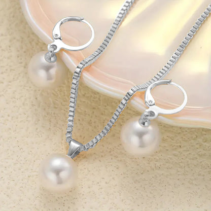 New Round Pearl Jewelry Set Of Earring Pendant Necklace For Women Exquisite Fashion Wedding Jewelry Set Gift