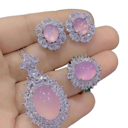 Women's Necklace Bracelet Ring Set with Chalcedony Set of Three