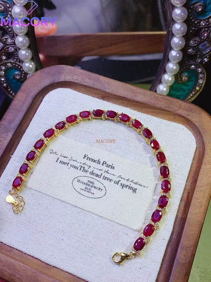 Exquisite red ruby bracelet for women, 925 sterling silver, new stylish classic design, vibrant gemstone colors, finely crafted