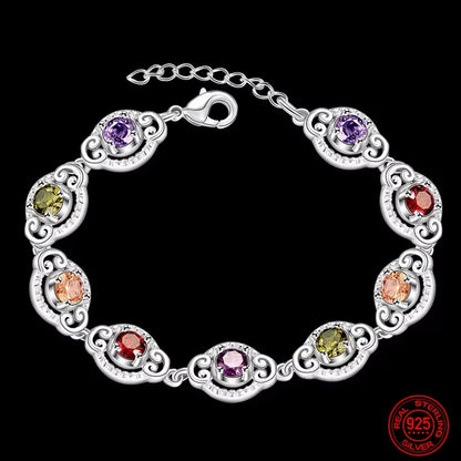 Fine 925 Sterling Silver Fashion Crystal Charm Bracelet  Bangle For Women lady wedding party lover gift Jewelry Party Gifts