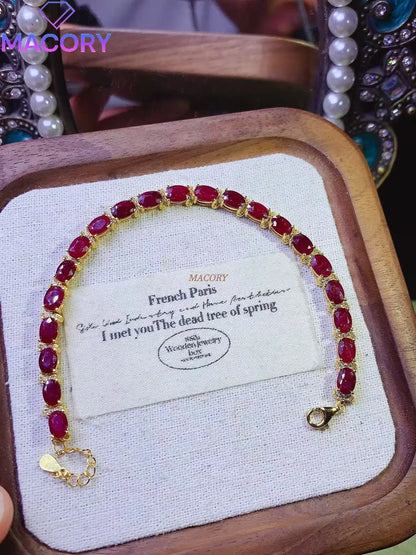 Exquisite red ruby bracelet for women, 925 sterling silver, new stylish classic design, vibrant gemstone colors, finely crafted