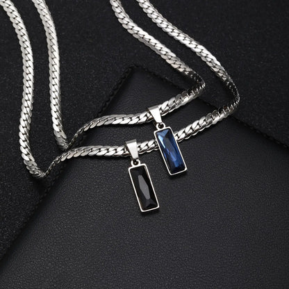 Stylish Mens Geometric Stone Pendent Necklaces,Stainless Steel Flat Cuban Chain Collars,Hip Hop Jewelry Gifts for Him Boys