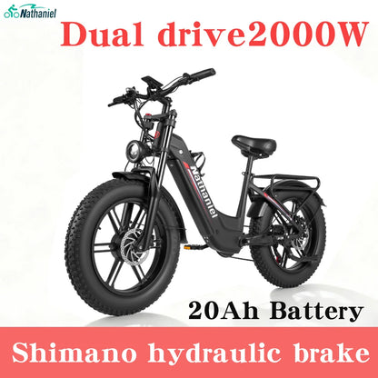 Nathaniel SYR08 2000W Dual Motor E-Bike,20*4.0 Fat Tire,20AH Detachable battery,Speed 50+,Daily commuting, Adult Electric Bike