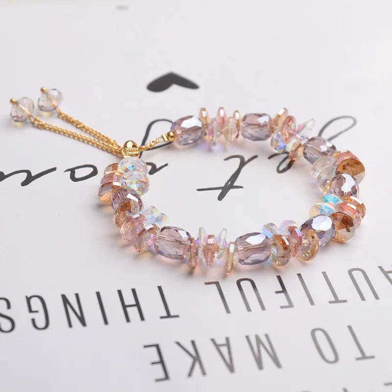 Charming Crystal Bracelet for Women with Adjustable Pull Design Colorful Bead Fashion Jewelry Stylish and Shiny Hand Accessories