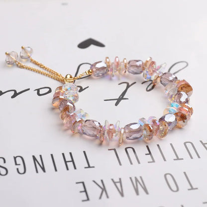 Charming Crystal Bracelet for Women with Adjustable Pull Design Colorful Bead Fashion Jewelry Stylish and Shiny Hand Accessories