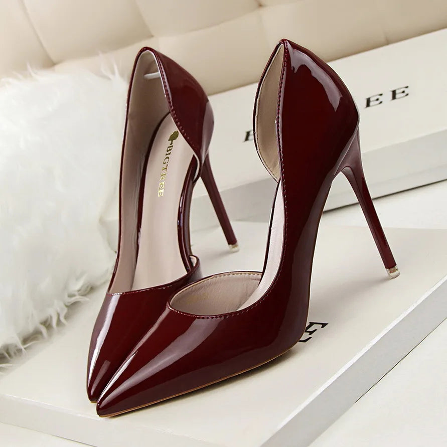 Women 7.5cm 10.5cm High Heels Yellow Pumps Office Stiletto Wedding Bridal Scarpins Short Heels Lady Hollow Party Shoes