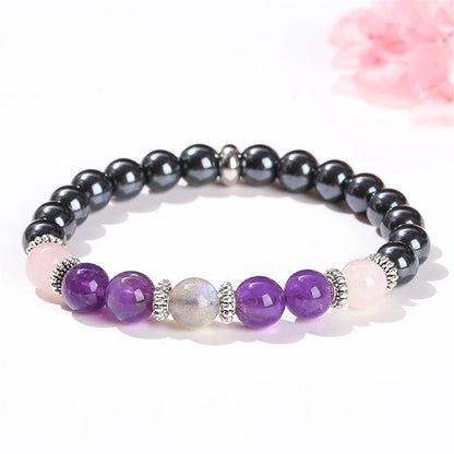 1PC/Empath Protection Bracelet Black Tourmaline Hematite Rose Quartz Amethyst and Labradorite Boho Stress Relief Jewelry Gift