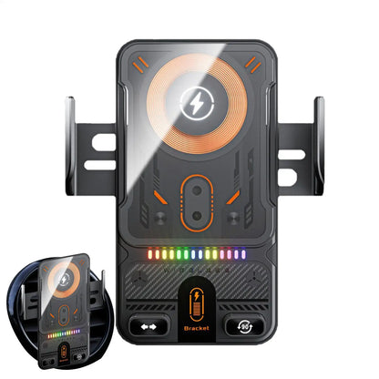 Car Air Vent Electric Rotating Opening Closing Phone Holder Fast Charging 15W Wireless Charger Dua l Coil RGB Light Smart Phones