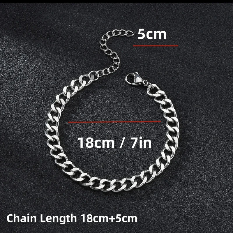 HNSP 3MM-15MM Thick Stainless Steel Cuban Chain Bracelet For Men Adjustable Size Trend Accessory Jewelry Hand Chains Male