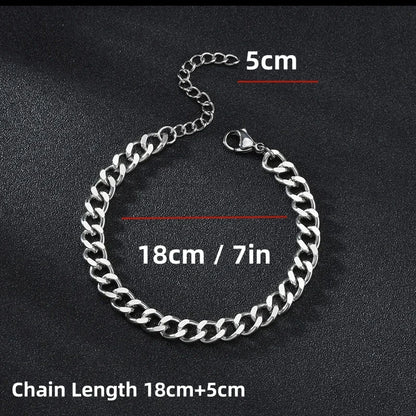 HNSP 3MM-15MM Thick Stainless Steel Cuban Chain Bracelet For Men Adjustable Size Trend Accessory Jewelry Hand Chains Male
