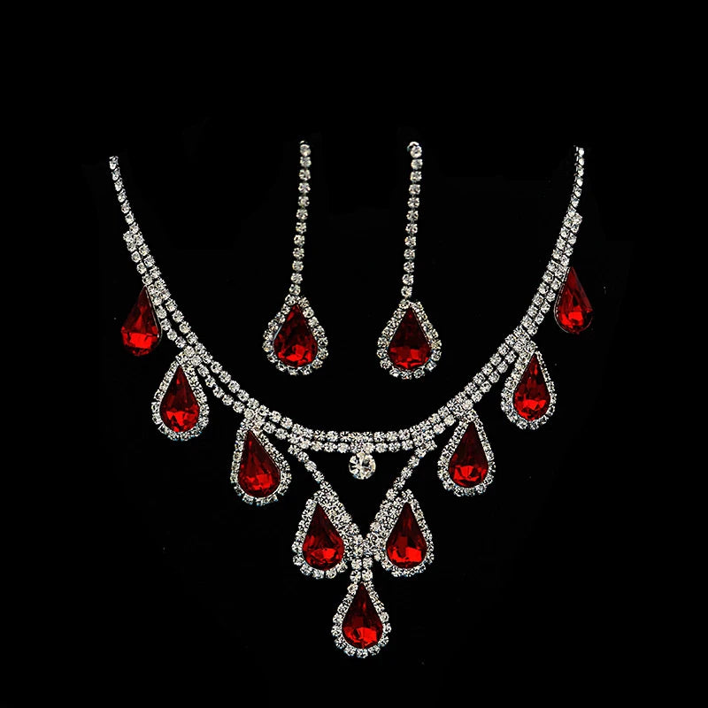 Romantic 2 Pieces/set Wedding Jewelry Set Shiny Crystal Bridal Jewelry Set Ladies Necklace Earrings
