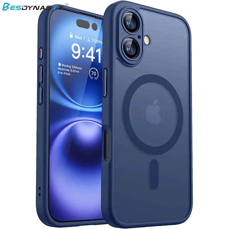 Magsafe Magnetic Luxury Armor Shockproof Case For iPhone 17 Air 16 15 14 13 Pro Max For Wireless Charge Matte Translucent Cover