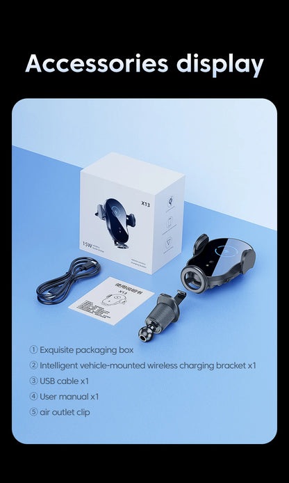 Wireless 15W Car Charger Air Vent Phone Holder 360 Ritation AdjustmentSuper Fast Charging Station for iPhone 16 15 14 13 12