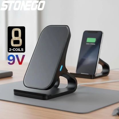 Wireless Charger Mount 10W 7.5W 5W Qi Fast Charging Pad Dual Coils Case Friendly Anti-Slip Rubber Type-C Input Phone Accessory