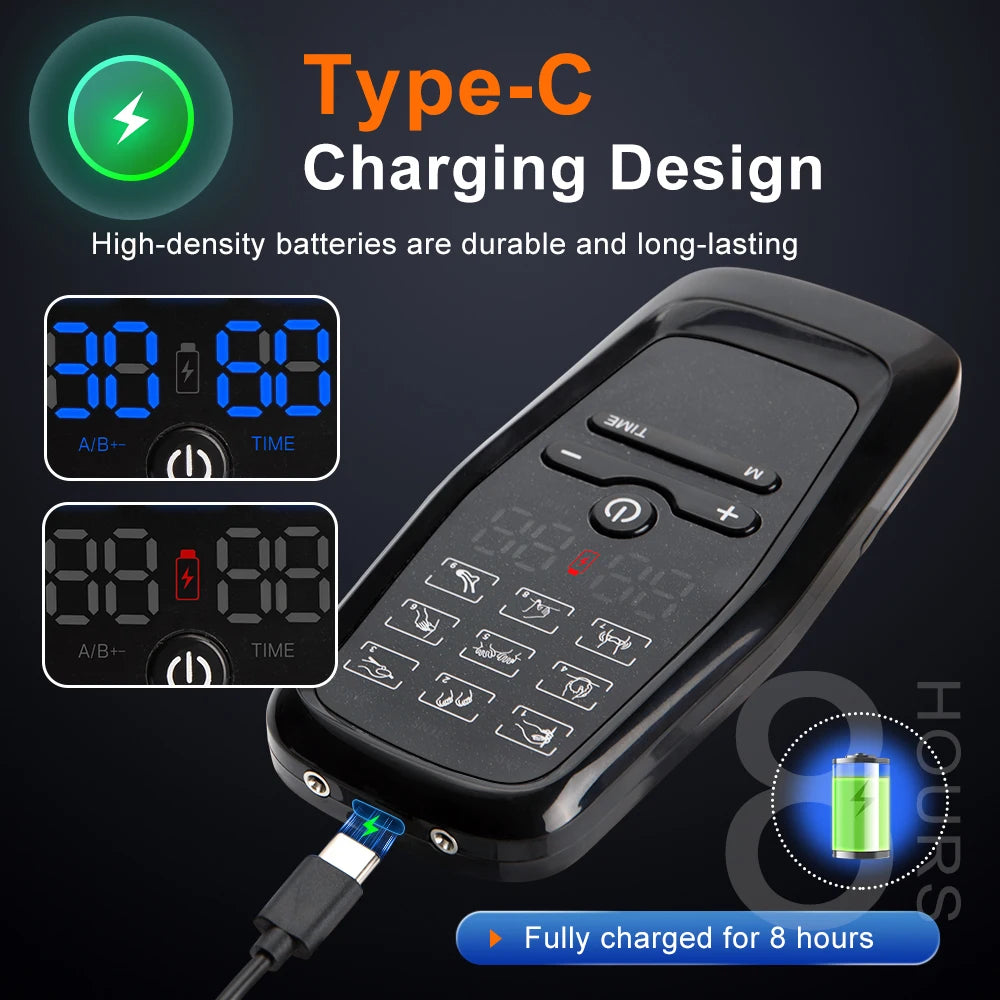 Electric 9 Modes Digital Therapy Muscle Stimulator Physiotherapy Microcurrent Tens electrostimulator EMS Pulse Body Massager