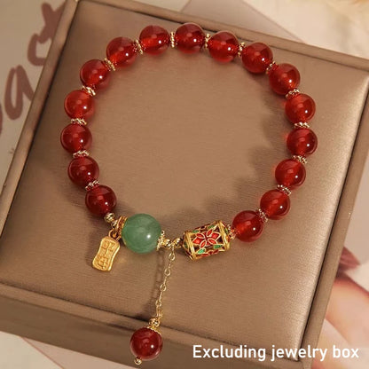 Red Agate Bracelet Women's Elegant Adjustable Beaded Bracelet Exquisite Strawberry Lucky Bead Crystal Bracelet Unisex Браслет