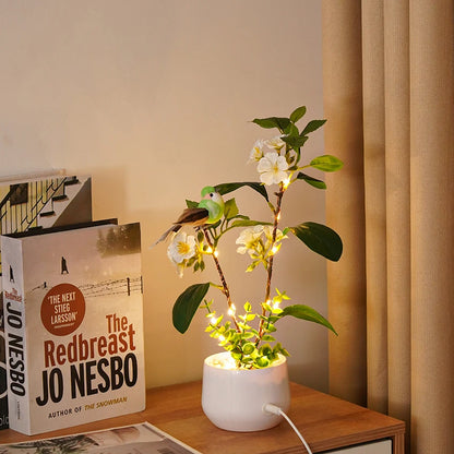 LED Flower and Bird Potted Lamp, Artificial Flower Table Lights, for Camping Gift Living Room Bedroom Mother Home Decor Lamp