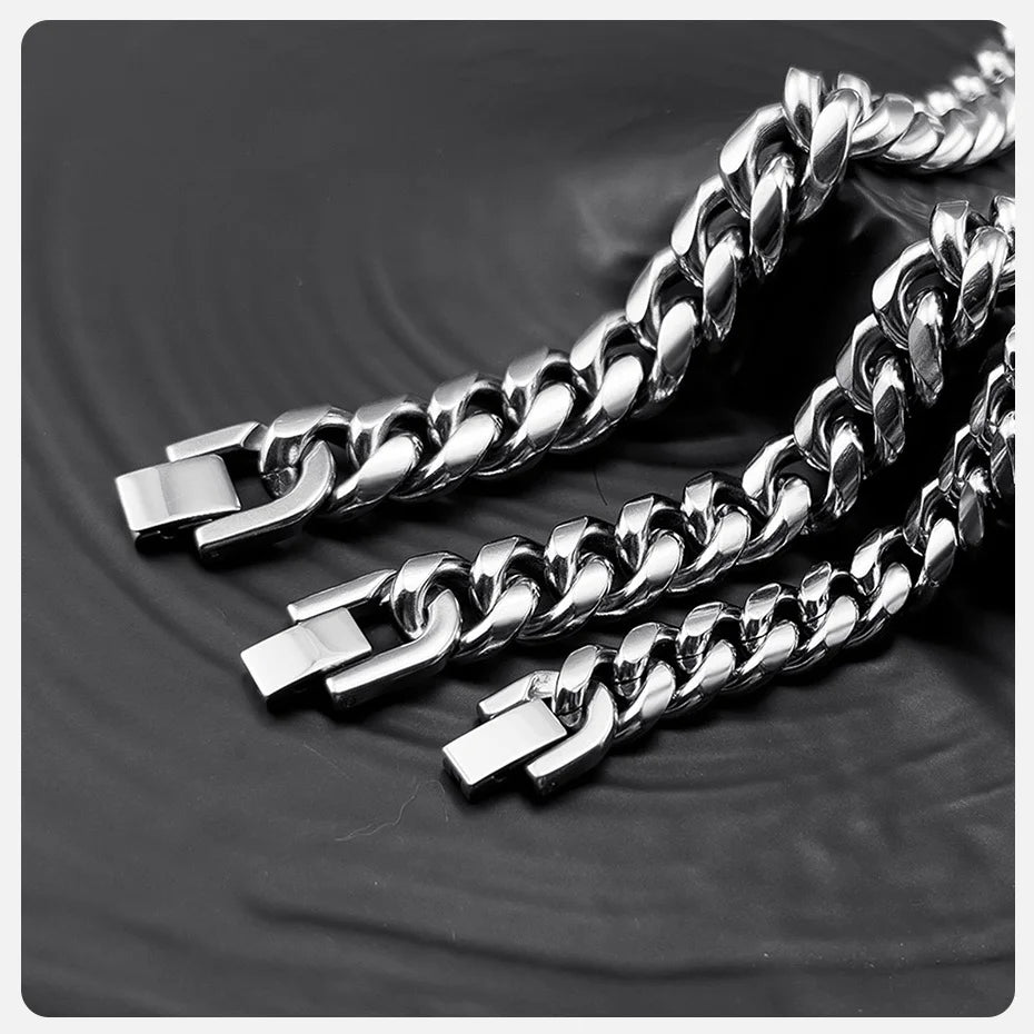 Vnox 6/8/10/12mm Cuban Chain Bracelets for Men Women, Solid Stainless Steel Curb Link Chain Wristband Jewelry