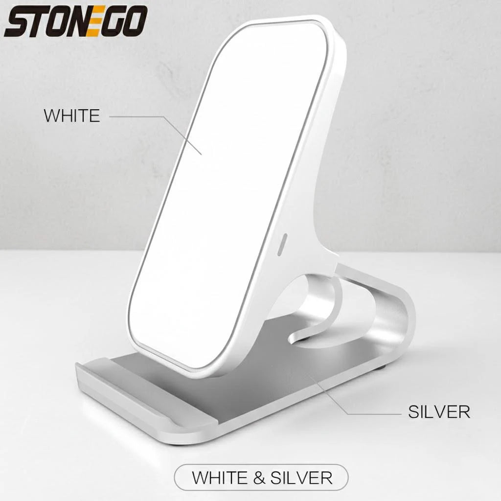 Wireless Charger Mount 10W 7.5W 5W Qi Fast Charging Pad Case Friendly with Dual Coils Anti-Slip Rubber Type C Input