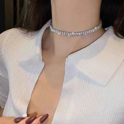 Beautiful Women's Crystal Necklace; Shiny Zircon Square Choker, Great Bridal Gift.