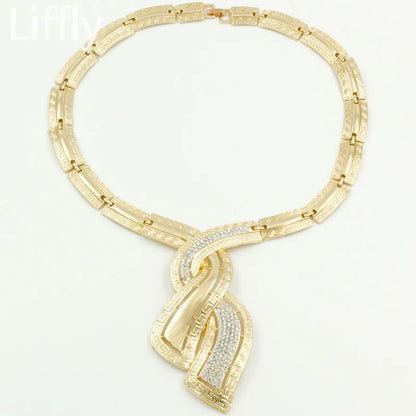 Indian Jewelry Set for Women Dubai Gold Color Jewellery Crystal Necklace Hoop Earrings Italian Bridal Jewelry Sets Wedding
