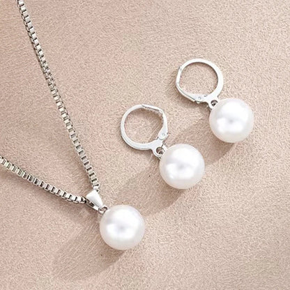 2 Pieces Of Round Pearl Jewelry Set, Earrings, Pendants, Necklaces, Ladies' Exquisite And Fashionable Wedding Jewelry Set,Gifts