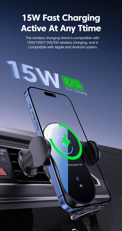 Wireless 15W Car Charger Air Vent Phone Holder 360 Ritation AdjustmentSuper Fast Charging Station for iPhone 16 15 14 13 12