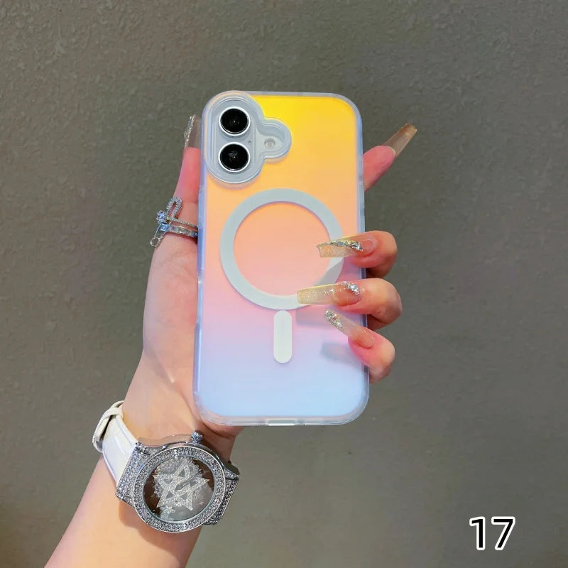 NEW For Iphone 17 Pro Max Laser Color-Changing Matte Phone Case 17Pro Magnetic Cover 17Air Gradient Colors cases Sun Set Sky