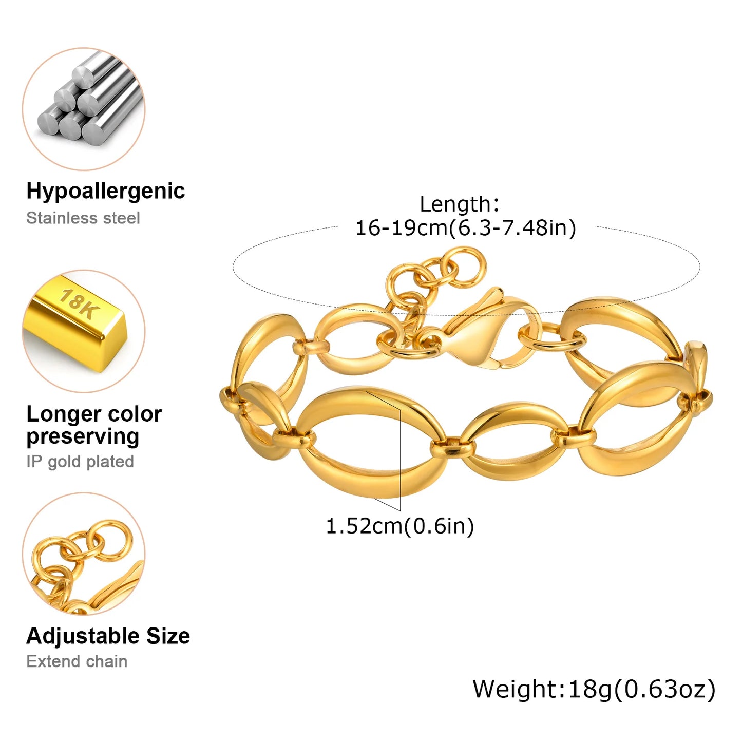 Distinctive Elliptical Bracelet for Women,Hand-made Chain Stainless Steel Bracelets,Trendy Waterproof Jewelry Gift