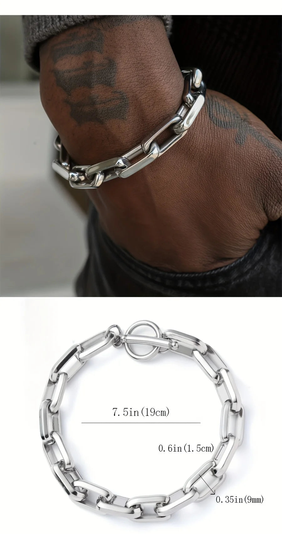 Titanium Steel Hip-hop Bracelet OT Buckle Punk Cuban Chain Bangle for Men's Women's Couple Anniversary Holiday Gift