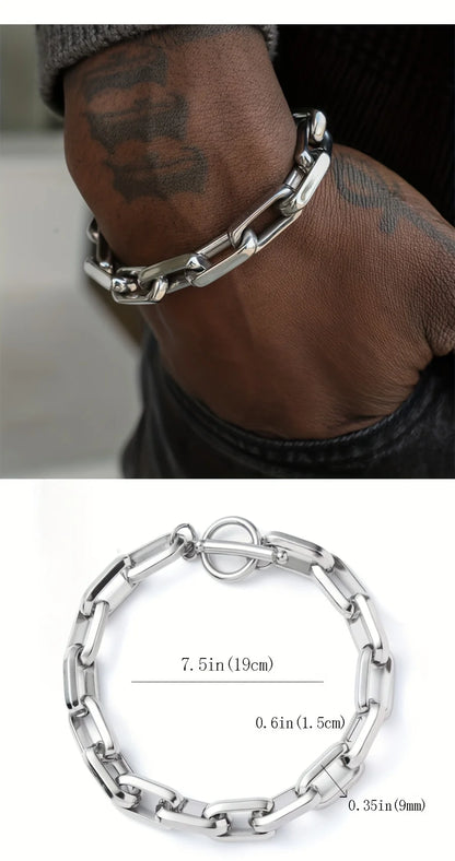 Titanium Steel Hip-hop Bracelet OT Buckle Punk Cuban Chain Bangle for Men's Women's Couple Anniversary Holiday Gift