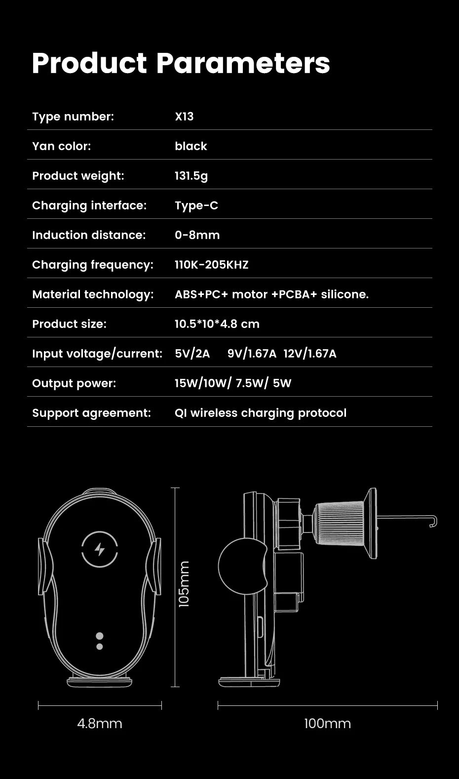 Wireless 15W Car Charger Air Vent Phone Holder 360 Ritation AdjustmentSuper Fast Charging Station for iPhone 16 15 14 13 12
