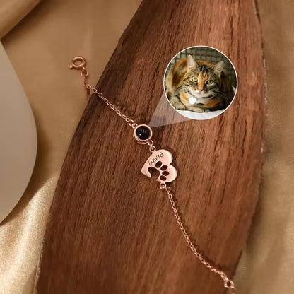 Custom Photo Projection Name Bracelets Personalized Picture Dog Cat Paw Charm Custom Name Text Pet Jewelry Gifts for Women