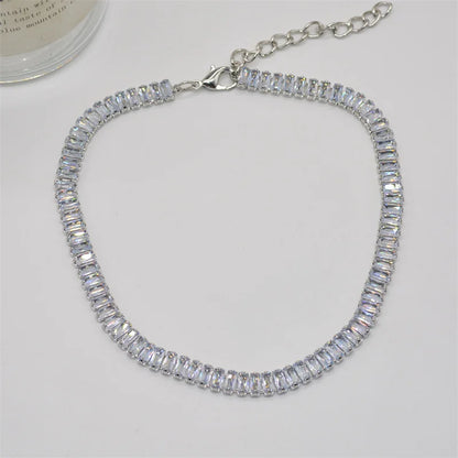 Beautiful Women's Crystal Necklace; Shiny Zircon Square Choker, Great Bridal Gift.