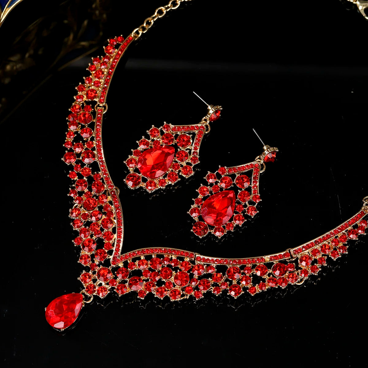 European-Style Bridal Jewelry Set Baroque Crystal Pendant Grand Necklace and Earrings Set Banquet Fashion Jewelry for Women