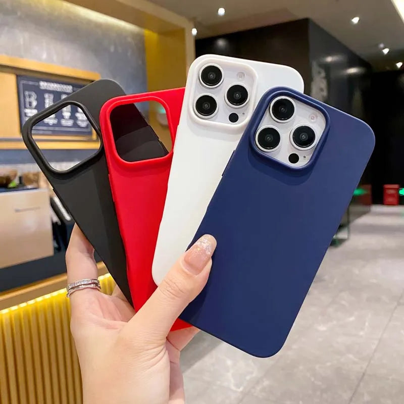 New Solid Color Phone Case for IPhone 16 15 14 13 12 11 Pro Max 16Pro Soft Silicone Shockproof Protective Accessories Cover