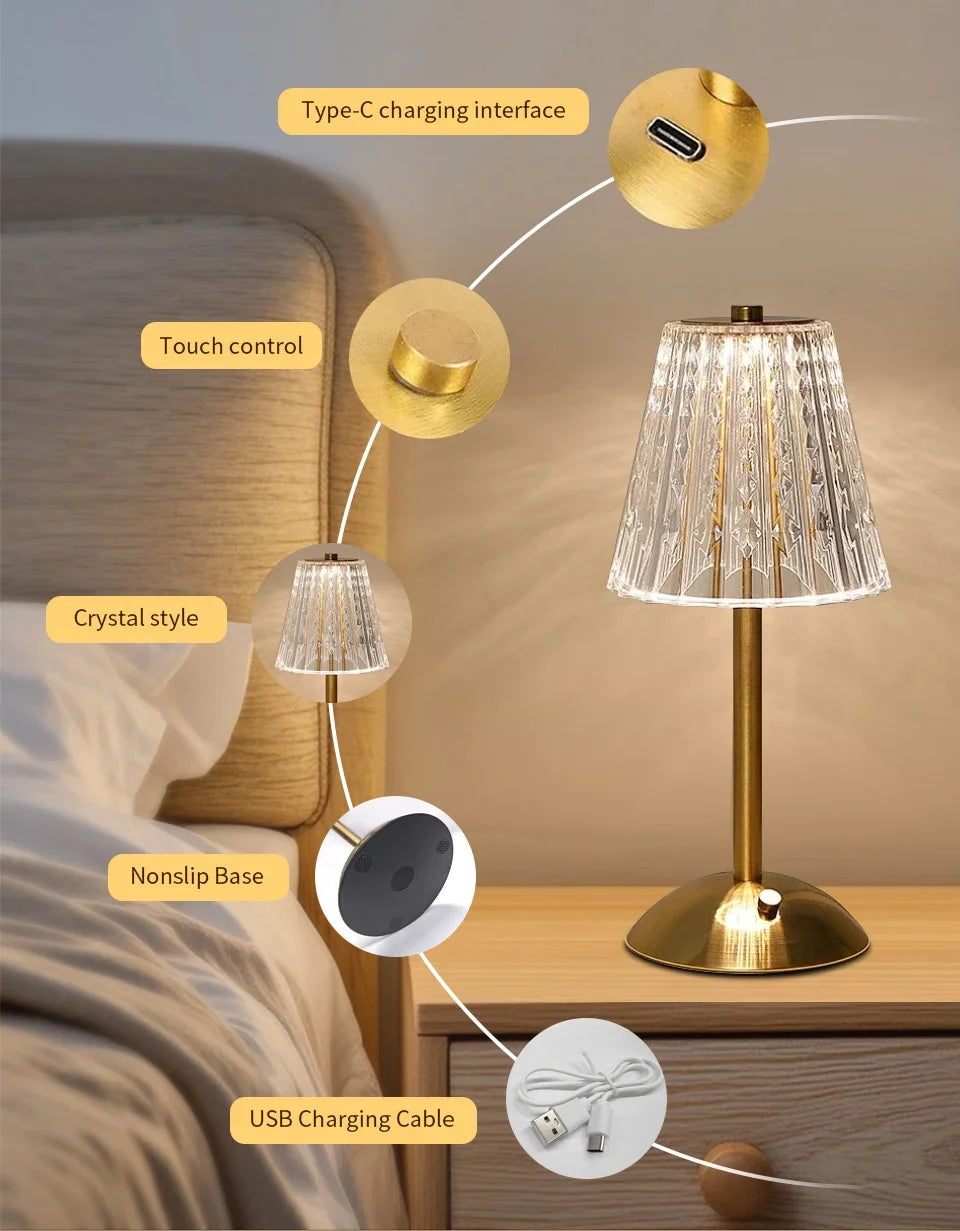 Dimmable Desktop Decor Night Light Table Lamp LED Touch Sensor Rechargeable Wireless Reading Lamp for Hotel Bar Bedroom Light