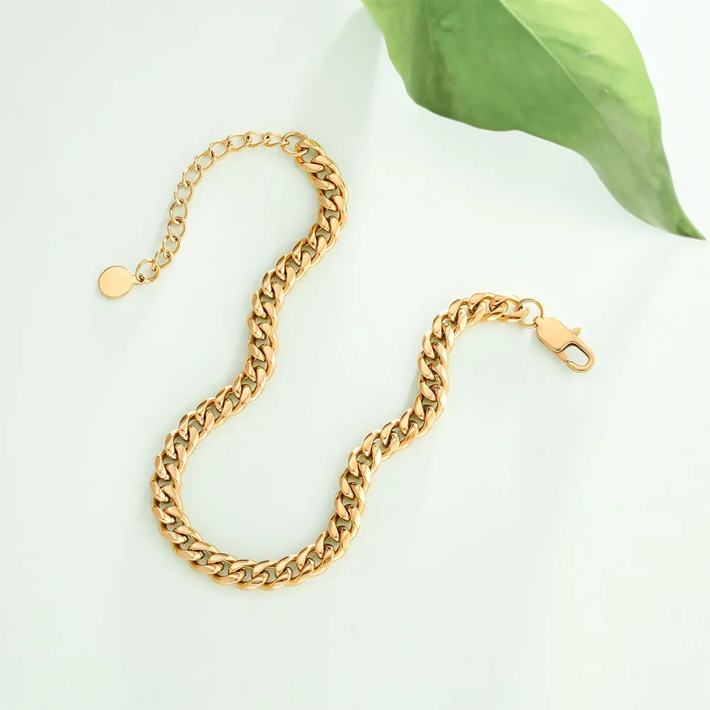 Hip Hop Stainless Steel 18K Plated Gold Anklet Cuban Link Chain For Women Gift Bling