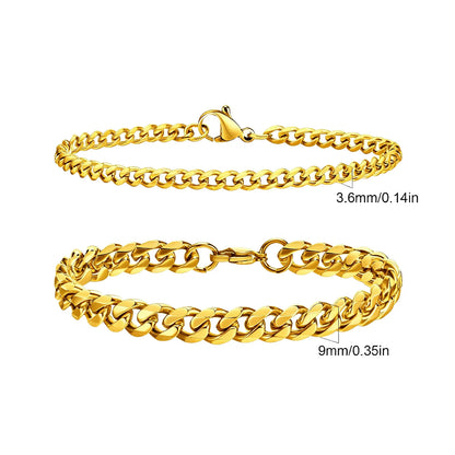 2pcs Men's Chain Bracelets,Stainless Steel Silver Gold Black Color Twist Rope Chain Wristband,Trendy Cuban Link Chains Gift
