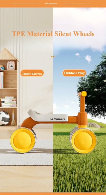 Baby Balance Bike 4-Wheel Walker with No Pedal First Toddler Outdoor Ride-On Toy Kids Birthday Gift for 1-3 Year Olds