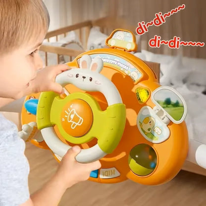 Baby Electric Steering Wheel Toy, Cartoon Bunny Design, Fun Driving Simulation, Perfect for Early Learning