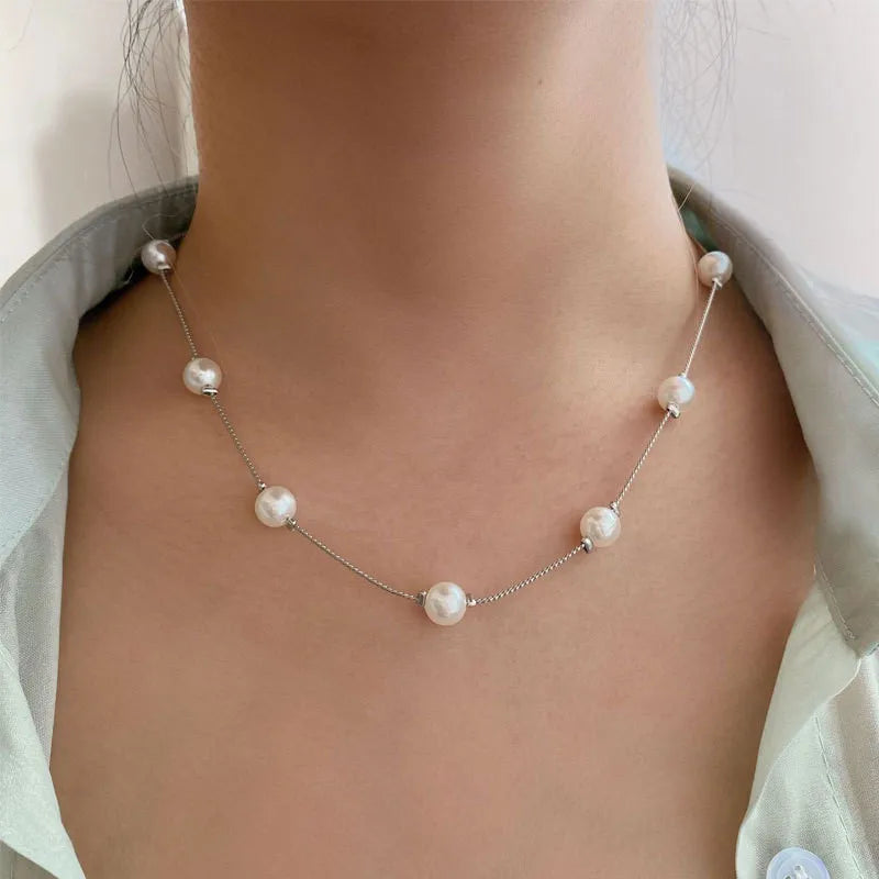 Womens Jewellery Colliers Chain Simulated Pearls Necklace Bridal Jewelry Necklaces Female White Wedding Gifts Collares Wholesale