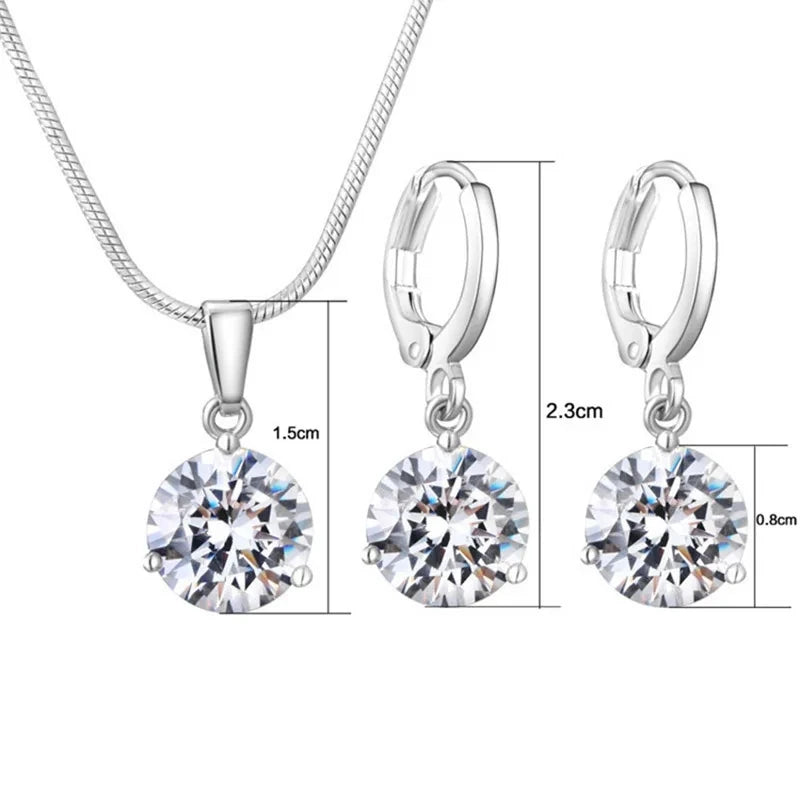Classic Wedding Jewelry Set For Women Multicolor Zircon Silver Color Earrings Necklace Fashion Gift Jewellery
