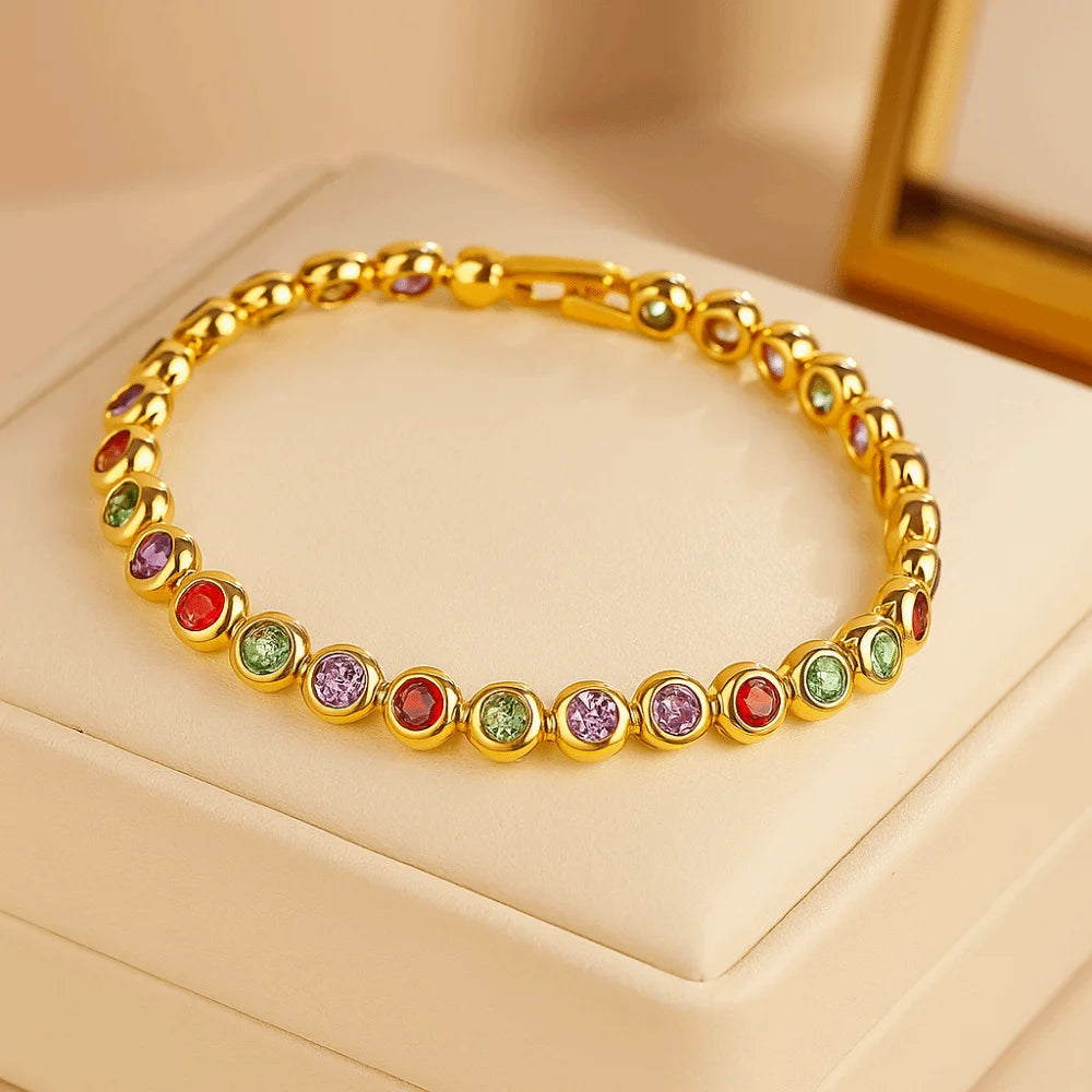 Jewelry Shiny Zirconia Bracelet Handmade Ornaments Luxury Gold Color Bangle Unique High-end Round Shape Cuff Bracelet
