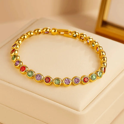 Jewelry Shiny Zirconia Bracelet Handmade Ornaments Luxury Gold Color Bangle Unique High-end Round Shape Cuff Bracelet