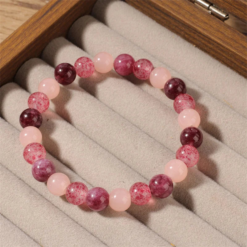 Cute autumn and winter jewellery pink garnet pink quartz strawberry quartz braclet for girlfriend gifts natural stone bracelets