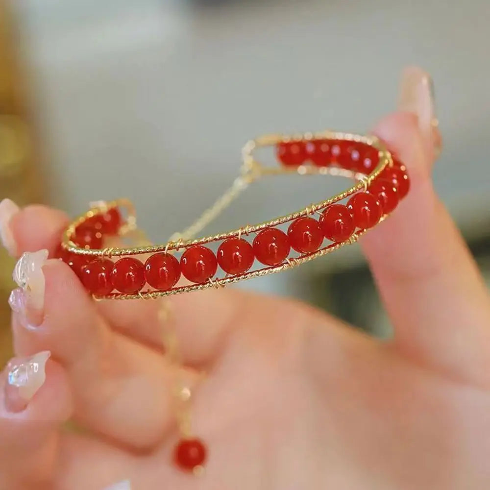 Round Jade Beaded Bracelet For Women Magnetic Bangle Butterfly Pendant Hand Chain Girls Exquisite Emerald Jewelry Birthday Gift