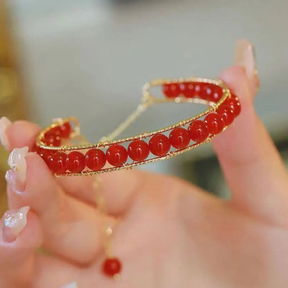 Round Jade Beaded Bracelet For Women Magnetic Bangle Butterfly Pendant Hand Chain Girls Exquisite Emerald Jewelry Birthday Gift