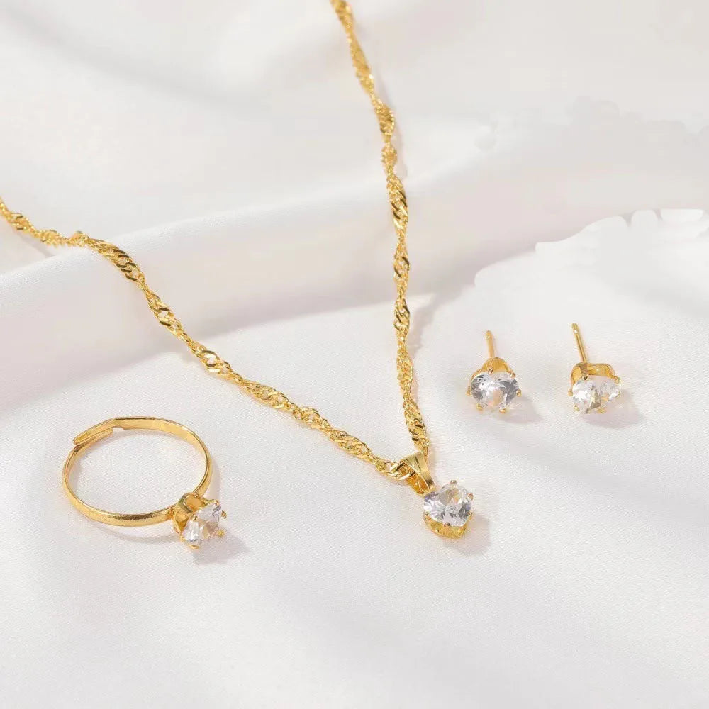 5Pcs Elegant Crystal Jewelry Set Zirconia Ring Necklace Bracelet Earrings Simple Set Jewelry Fashion Versatile Trendy Jewelry