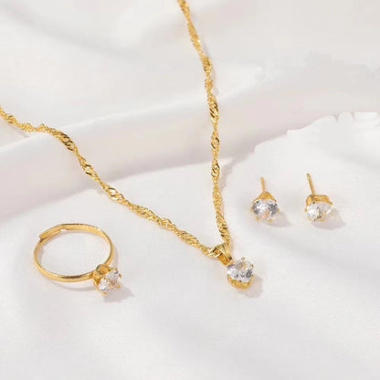 5Pcs Elegant Crystal Jewelry Set Zirconia Ring Necklace Bracelet Earrings Simple Set Jewelry Fashion Versatile Trendy Jewelry